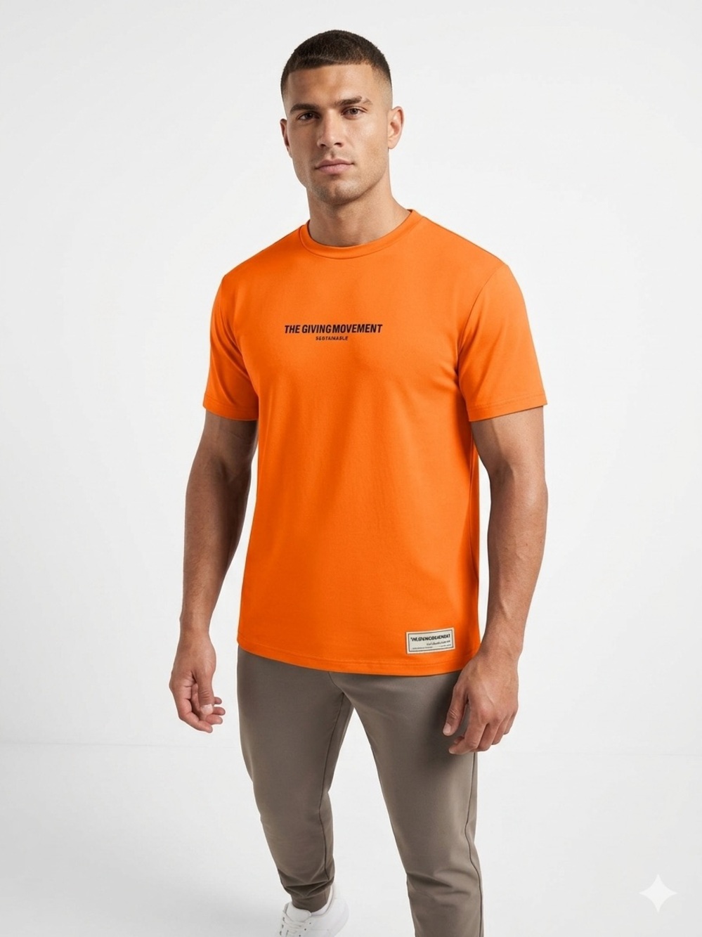 The Giving Movement Men's Orange Crew Neck Love Yourself First T-Shirt